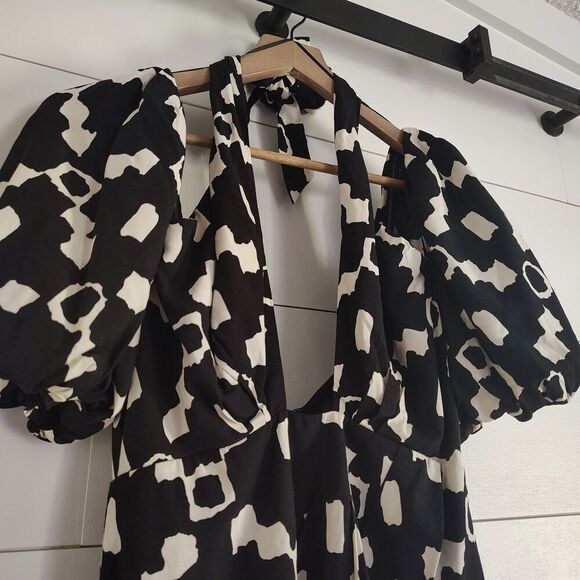 ASTR The Label Halter Cutout Midi Dress Small Puff Sleeve Open Back - Picture 6 of 11